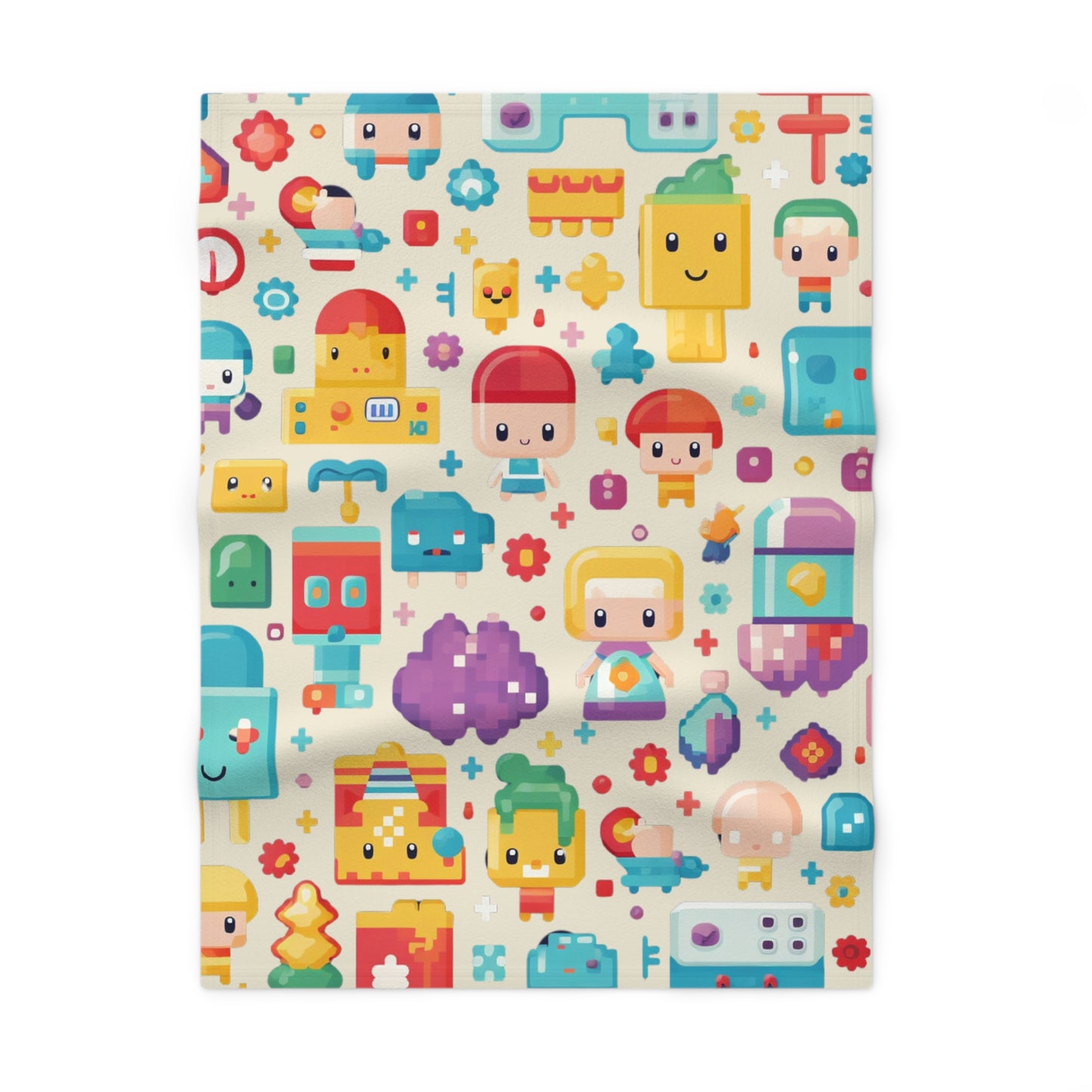 Pixel art friends by Brandon Mclain, Soft Fleece Baby Blanket (c)BrandonMclain2024