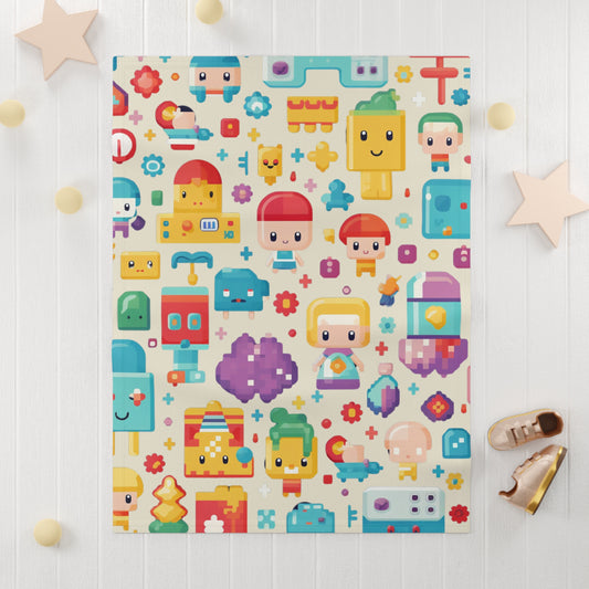 Pixel art friends by Brandon Mclain, Soft Fleece Baby Blanket (c)BrandonMclain2024